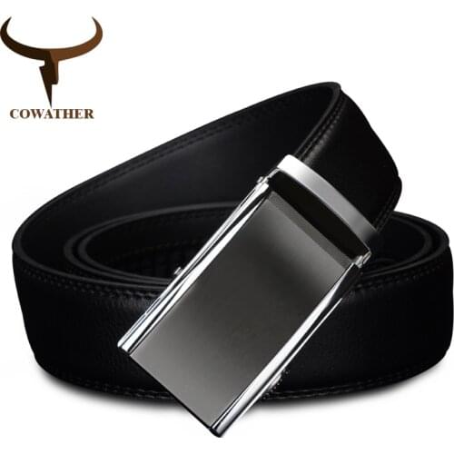 COWATHER 2019 newest cow genuine Leather Belts for Men High Quality Male luxury Brand jeans Automatic Ratchet Buckle 110-130cm