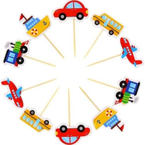 10pcs Cartoon Car Transport Cake Fruit Decorative Cupcake Topper Cake Topper Food Picks Kids Birthday Party Wedding Favors