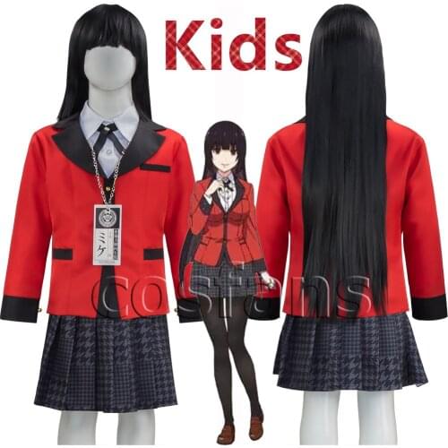 Kids Girls Kakegurui School Girl JK Uniform Set Hoodie Runa Yomotsuki Cosplay Costume Wig Kirari Jabami Yumeko Halloween Dress
