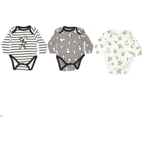 Panda Patterned 3'lü Baby The Zibin Set-Cream gray
