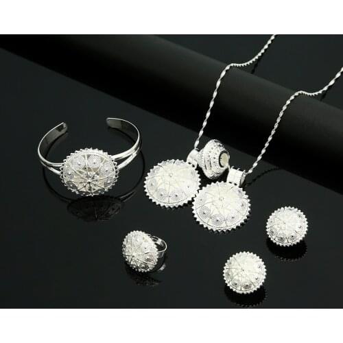 Ethiopian Trendy Necklace Earrings Bracelet Ring For Women Africa Arab Middle East Jewelry Set