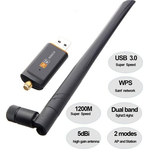 Hot 1200Mbps USB 3.0 Wireless Wifi Adapter Superspeed Network Card RTL8812 Dual Band with AC Antenna For Laptop Desktop