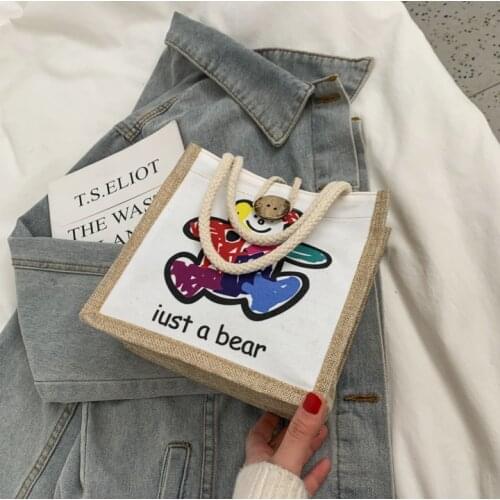 Canvas Bag Womens Bag New 2021 Girls Soft Girl Handbag Solid Color Leisure Tote One Shoulder Messenger Bag Bear cub