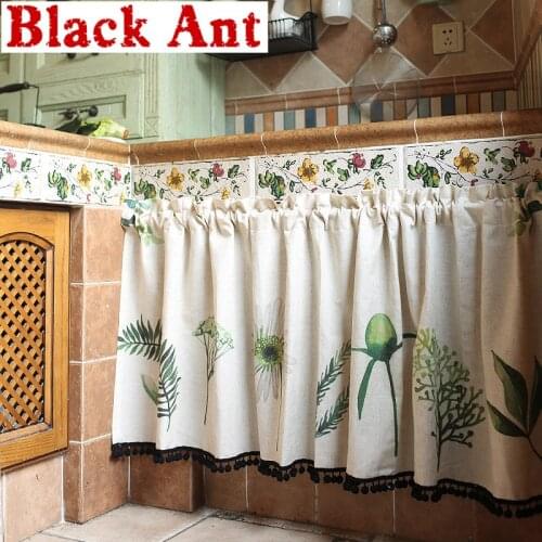 American Country Style kitchen Short Curtain Cabinet Door Half-Curtain Printed Leaves Partition Drape Panel Decora DL-JD838