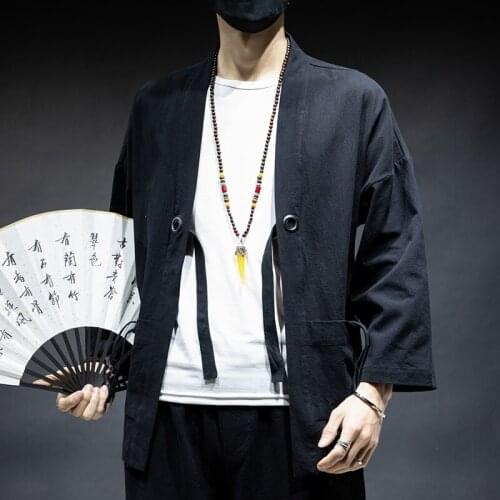 Chinese Style Linen Kung Fu Clothes Kimono Cardigan Men Traditional Yukata Japanese Samurai Clothing Casual Asian Clothes 30670