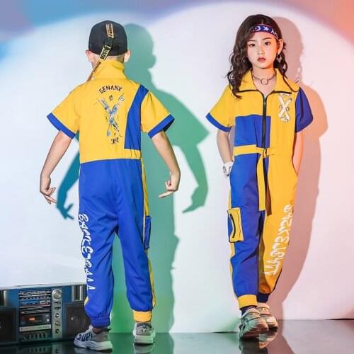 New Hiphop Kids Dance Costume Onesie Yellow Short Sleeves Stage Clothes Kids Street Dance Clothing Girls Jazz Costume VDB756