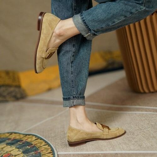 MORDOAN Genuine Leather Loafers Women Shose For Sheepskin Slip On Round Toe Flats Ladies Casual Penny Shoes Suede Chain Loafers