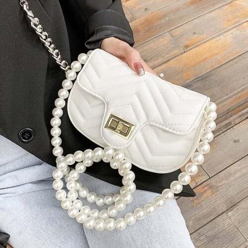Mini Small Square Bag Women 2021 New Fashion Pearl Metal Chain Handbag Ladies Brand Design Crossbody Bag Shoulder Messenger Bags