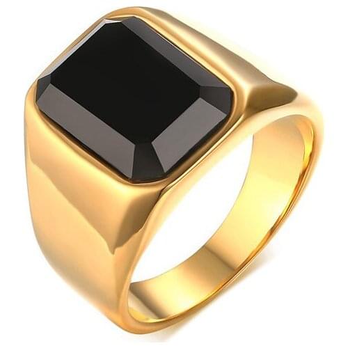 Trendy Stainless steel Black Zircon Male Ring Punk Style Geometric Ring for Men Party Jewelry Accessories