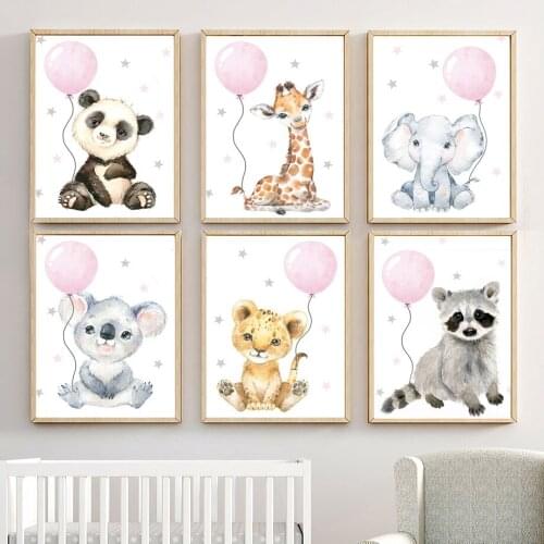 Cartoon Animals Poster Zebra Elephant Deer Koala Balloon Star Canvas Painting Wall Art Nursery Pictures Baby Kids Room Decor