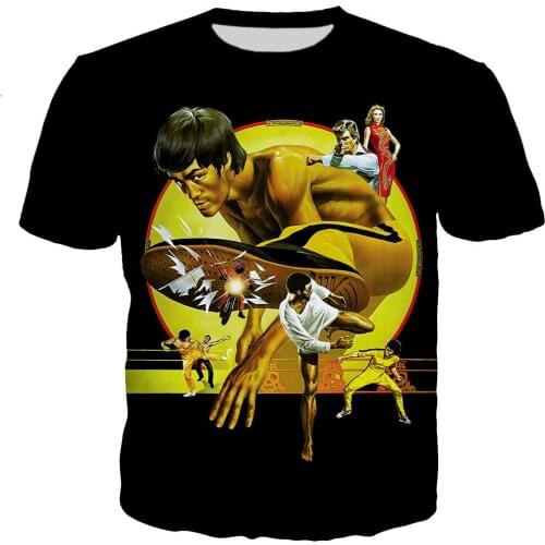 2021 summer new Bruce Lee style new fashion cool 3D mens top national hero street style T-shirt polyester material