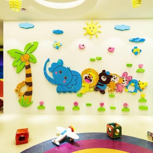 Child room wall sticker 3d acrylic kindergarten classroom deco Cartoon decorative stickers on the wall of Early Education Center