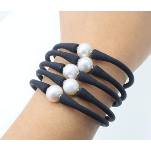 Natural one piece freshwater pearl near round white 10-11mm bracelet 7.5" wholesale