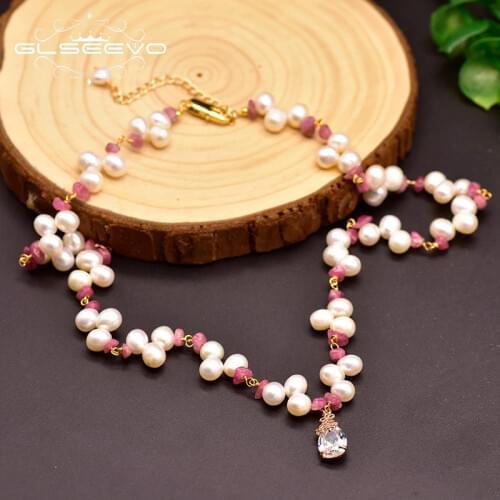 GLSEEVO Natural Fresh Water White Pearl For Women Girl Lovers' Gift Birthday Pendant Necklaces Handmade Fine Jewellery GN0139