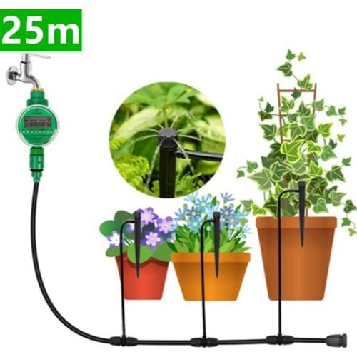 25m Hose Garden Drippers With Water Timer Diy Drip Irrigation System Nursery Cultivation Plant Automatic Self Watering Ba06