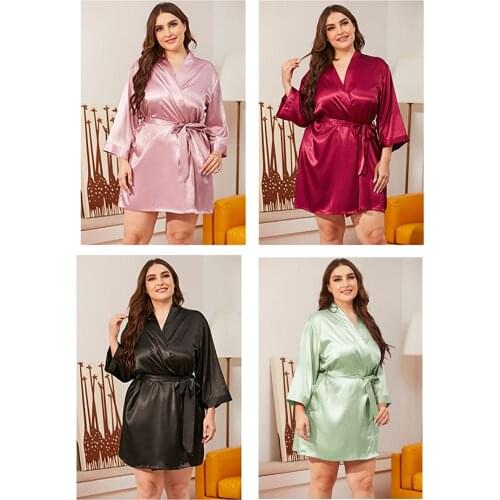 Lagre Size Big Nightdress Robe Womens Dress V-neck V-neck Loose Sexy Lingerie Waistband Silk Soft Smooth 4