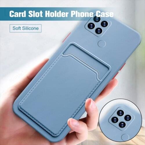 For Realme C21 Original Candy Color Card Slot Wallet Phone Case For Realmy Realmi C 21 Soft Silicone Shockproof Back Cover Shell