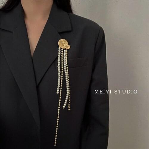 Luxury High-End Pearl Fringed Long Suit Jacket Accessories Fashion Trendy Korean Version Of The New Autumn And Winter Brooch