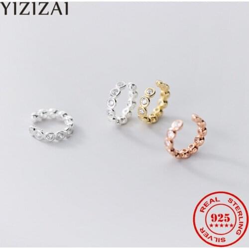 Real 925 Sterling Silver Earring Fashion Zircon Geometry Circle Ear Bone Ear Buckle Wild Trendy Female Girl Silver Ear Jewelry