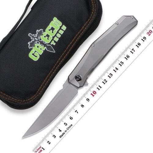 GREEN THORN 1507 Flipper folding knife D2 blade TC4 titanium handle Outdoor Hunting Tool Camping EDC Fruit Knife