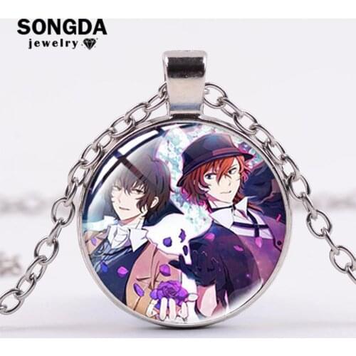 SONGDA Bungou Stray Dogs Anime Necklace Exquisite Crystal Glass Art Pendant Dazai Osamu Nakahara Chuya Nakajima Atsushi Necklace