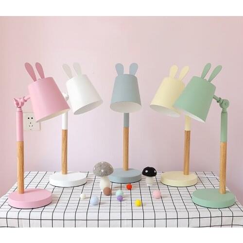 Modern Rabbit Table Lamp Wood Iron Table Lamps For Bedroom Childrens Room Desk Light Nordic Home Decor E27 Night Bedside Lamp