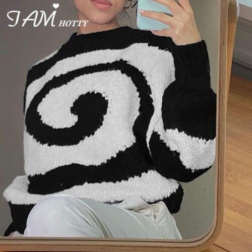 Y2k Paisley Print Oversized Sweater Women Harajuku Loose Knitted Pullovers O-neck Vintage Jumpers Korean Knitwear Fall Iamhotty