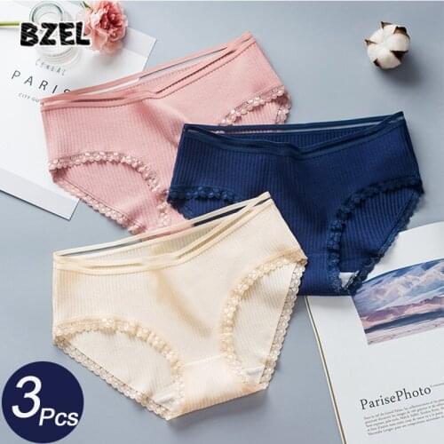 BZEL3Pcs/lot Sexy Womens Cotton Panties Hip Lift Hollow Out Briefs Mid Rise Female Comfort Breathable Panty Solid Lady Lingerie