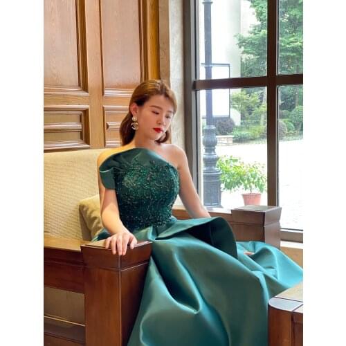Green Gowns Fashion Ladies High Slit Eveningdress Luxury Host Dress for Party With Diamond Handmade For Women Wedding Graduate
