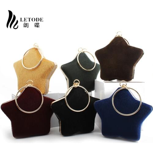 Women 2019 Fashion Evening Bag Ladies Velvet Finger Ring Cutch Handbag purse Wedding Party Bags Star Shape Chain Shoulder Bag