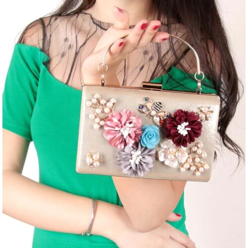 Women Evening Bag leatherette All Seasons Wedding Event/Party Formal MinaudiereRhinestone Satin Flower Pearl Detailing Bead Flor