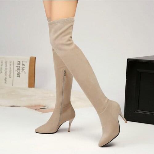 Sianie Tianie 2021 Winter Stretch Faux Nubuck Pointed Toe Thin High Heels Stilettos Socks Booties Sexy Women Over-the-knee Boots