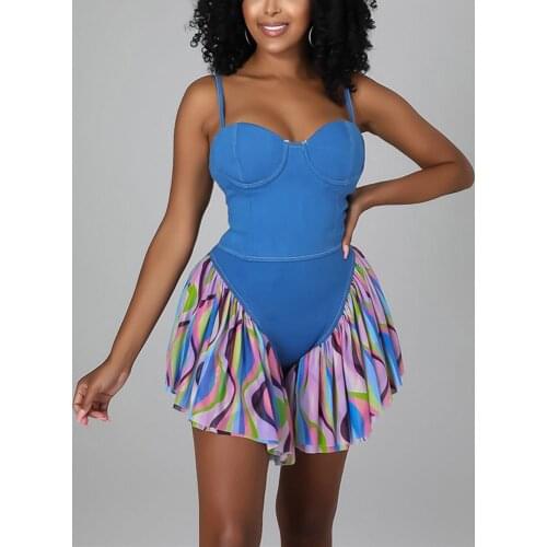 Sexy Spaghetti Strap Playsuits for Womens Patchwork Bodycon Fashion Elegant For Evening Night Club Wear Rompers & Jumpsuits New