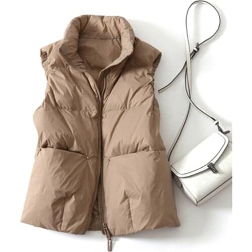2021 Winter Womens Warm Solid Stand Collar Vest Waistcoat Windproof Lightweight Gilet Warm Female Duck Down Coat Sleeveless
