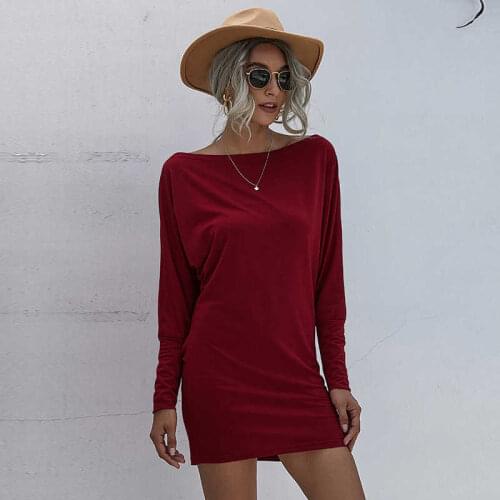 2021 New Summer Hip Short Dress Women Sexy Diagonal Collar Full Sleeve Solid Ladies Party Mini Dress Casual Cotton