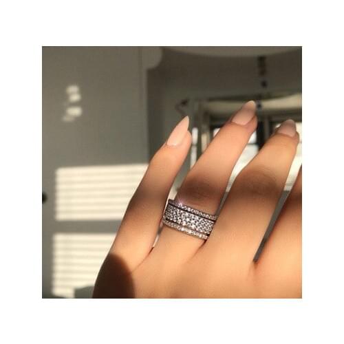 Eternity Promise white zircon Ring Full 3 Rows Micro pave AAAAA Zircon cz Engagement Wedding Band Rings For Women Jewelry