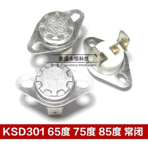 10pcs/Temperature control switch KSD301/KSD302 75 degree 16A 250V Normally closed N.C/Normally open N.O Temperature switch