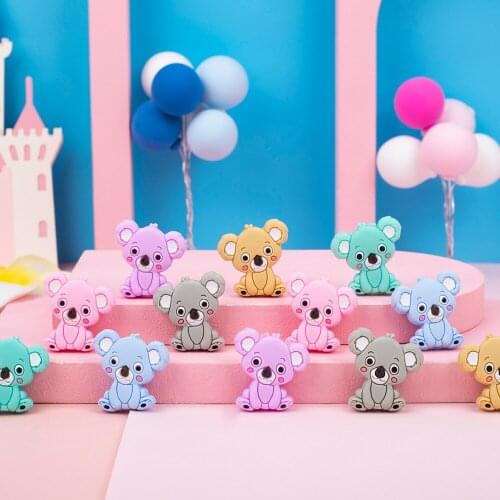 Sunrony 10pcs Koala Silicone Beads Silicone Teether Accessories DIY Silicone Bead Teething Necklace Self Made Gifts