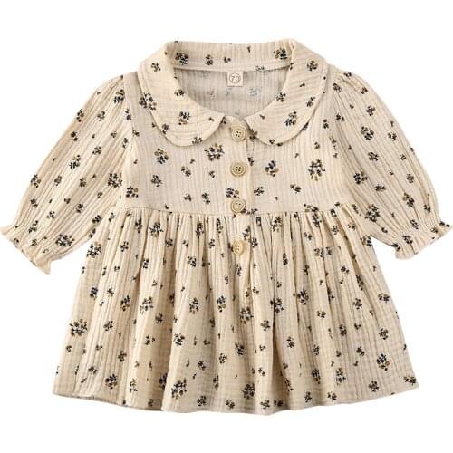 2020 Baby Spring Autumn Clothing Cute Newborn Toddler Kids Baby Girls Party Floral Long Sleeve Dress Solid Clothes 0-4T