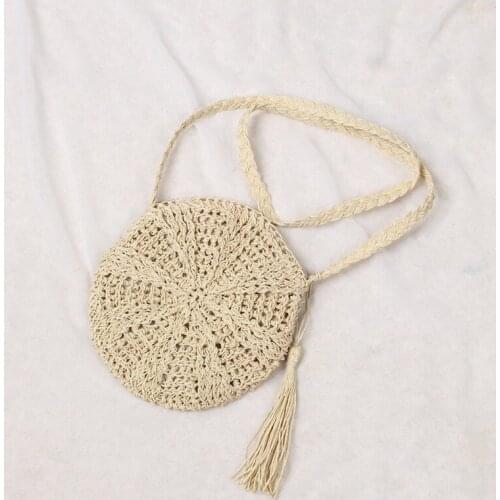 2021 Rattan Woven Round Women Straw Bag Handbag Knit Summer Beach Bag Woman Shoulder Messenger Bag Tassel Khaki Beige Bags