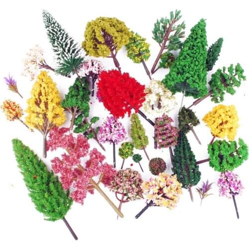 32pcs Mixed Size Model Trees Model Train Scenery Architecture Trees Model Scenery Mixed Colorful and Green Model Tree with N