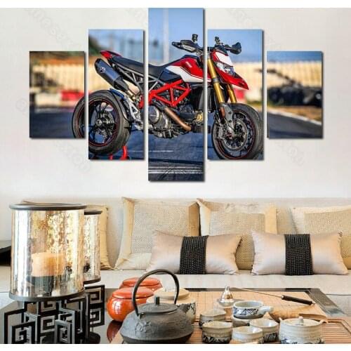 5 Pieces Hd Printed Canvas Painting Handsome Mountain Motorbikes In A Street Poster and Print for Home Rooms Wall Decoration
