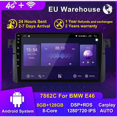 6GB+128GB IPS RDS Android 11 Car Navigation GPS Radio Player For BMW E46 M3 Coupe 318/320 with BT Carplay+Auto WIIFI 4G LTE SWC