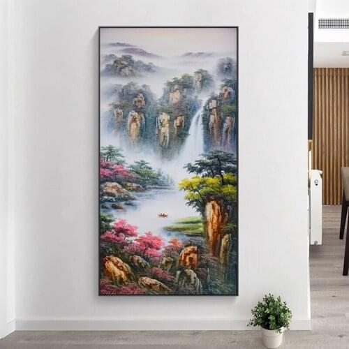 Large Diy 5D Diamond Painting Waterfall Landscape Full Square Round Embroidery Mosaic China Fengshui Fortune Home DecorZP-2802