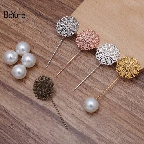 BoYuTe Custom Made (200 Pieces/Lot) 25MM Metal Peacock Feather Lapel Pin with Pearl Stopper Diy Handmade Jewelry Accessories