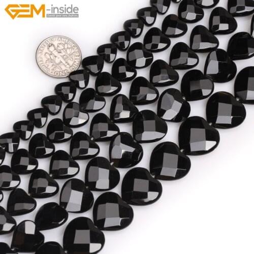 Gem-inside Selectable Size Natural Faceted Heart Black Agate Stone Beads For Jewelry Making Beads 15inch DIY Beads Jewellery
