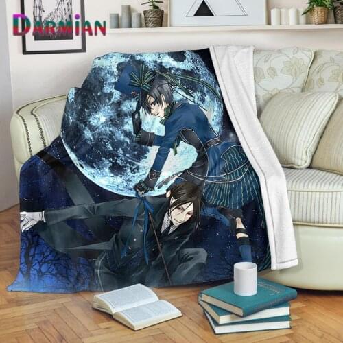 DARMIAN New Fashion Anime Kuroshitsuji Design Print Fleece Blanket Warm Sofa Nap Blanket Home Bed Thin Quilt for Kids Boys deken