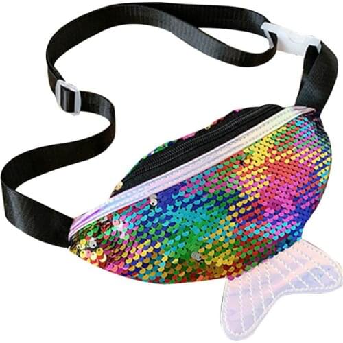 2021 Сумка Children Kids Girl Sequin Crossbody Bag Waist Pack Zipper Fish Tail For Keys Money Кошелек Женский Сумка Через Плечо