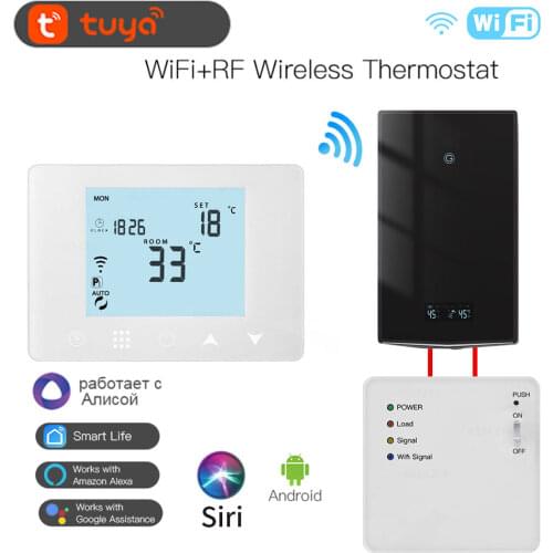 TUYA WiFi & RF Wireless Room Thermostat for Gas Boiler Water Floor Heating Remote Temperature Controller Works with Google Home