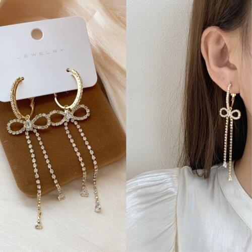 Korean version of the new long water drop bow shape chain earrings fashion temperament earrings for women